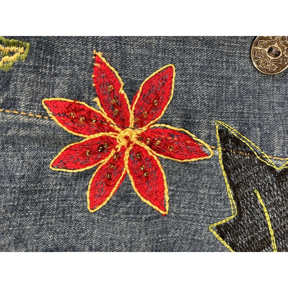 Women's Chico's‎ Design Y2K sz 1 Denim Floral Embroidered Jean Jacket Vtg Med - Picture 9 of 14